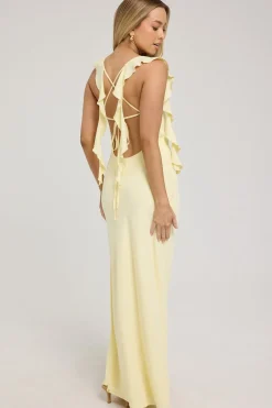 Slight Cowl Ruffle Maxi Dress Lemon