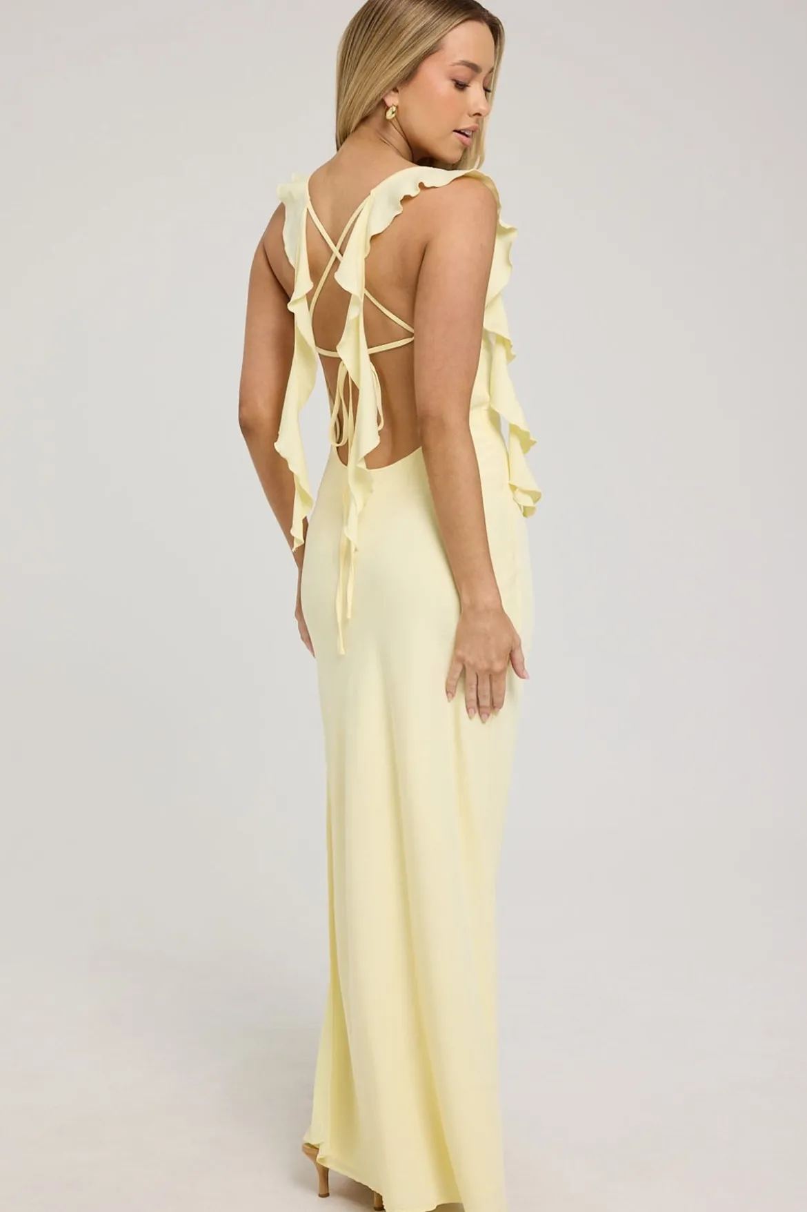 Slight Cowl Ruffle Maxi Dress Lemon
