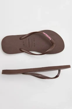 Slim Rubber Logo Thong Brown/Pink