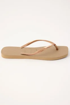 Slim Square Logo Metallic Thong Rose Gold