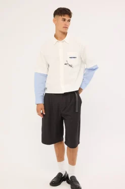 Smudge Cropped Long Sleeve Shirt White