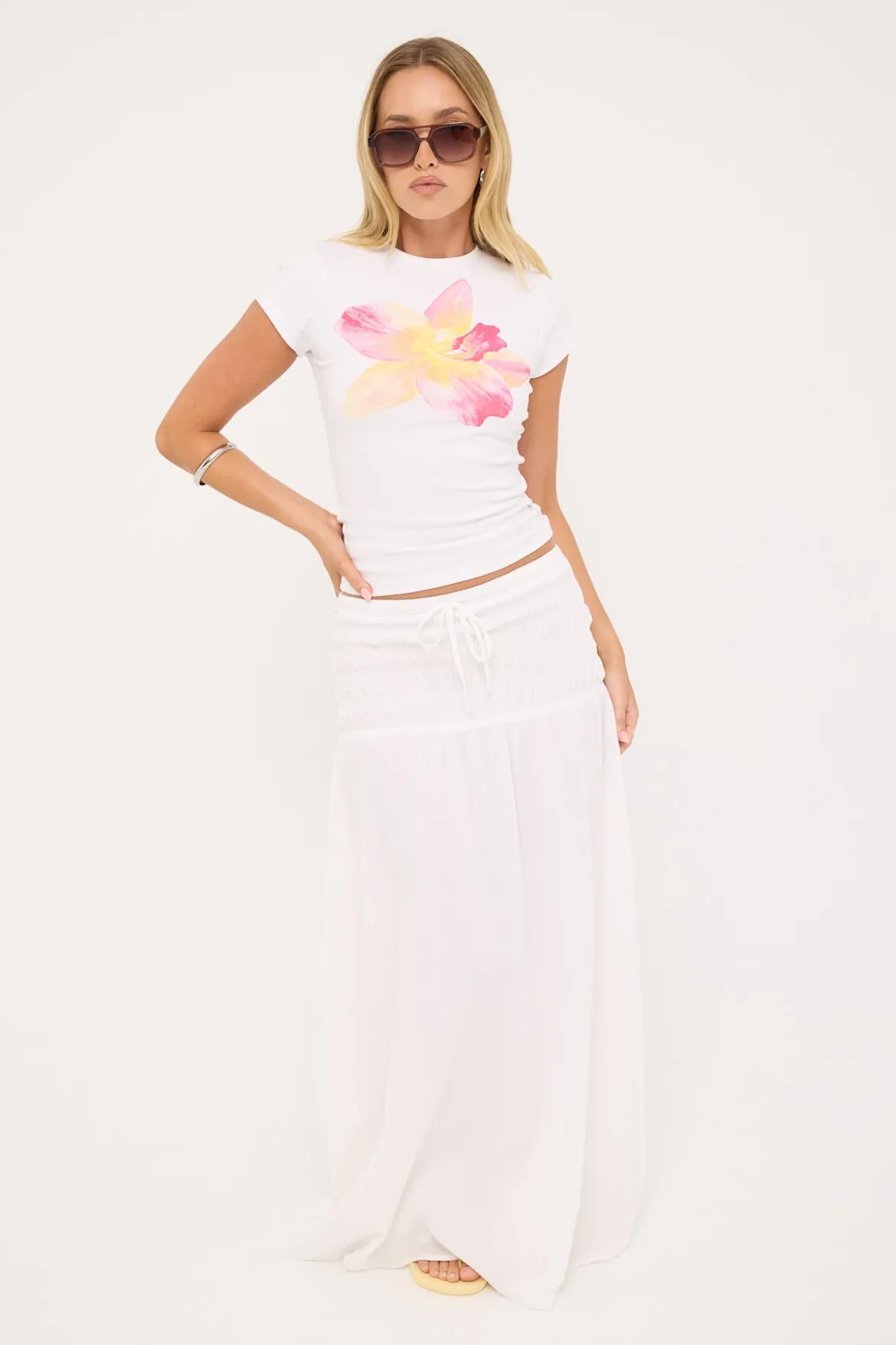 Solene Shirred Maxi Skirt White