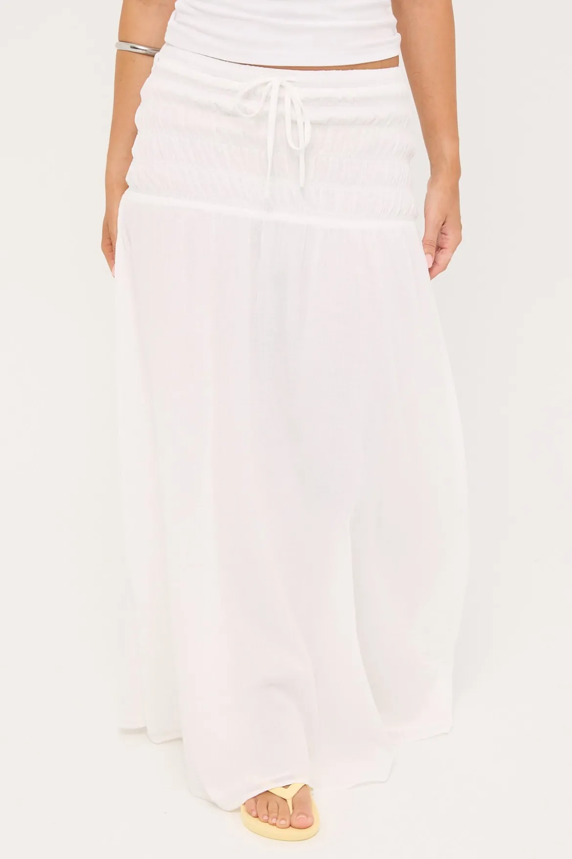 Solene Shirred Maxi Skirt White