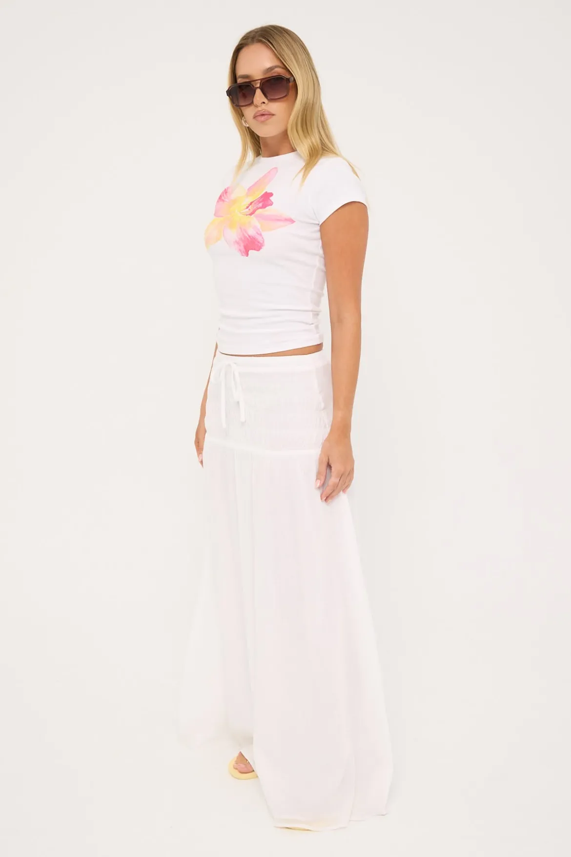 Solene Shirred Maxi Skirt White