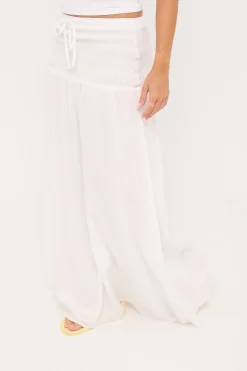 Solene Shirred Maxi Skirt White