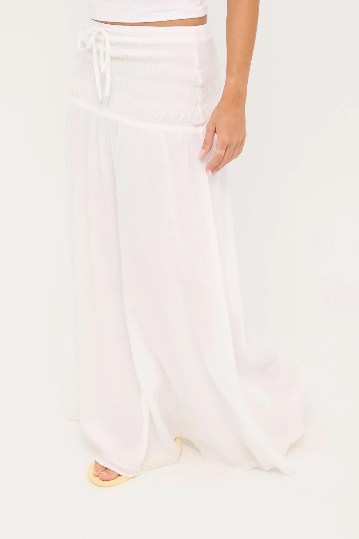 Solene Shirred Maxi Skirt White