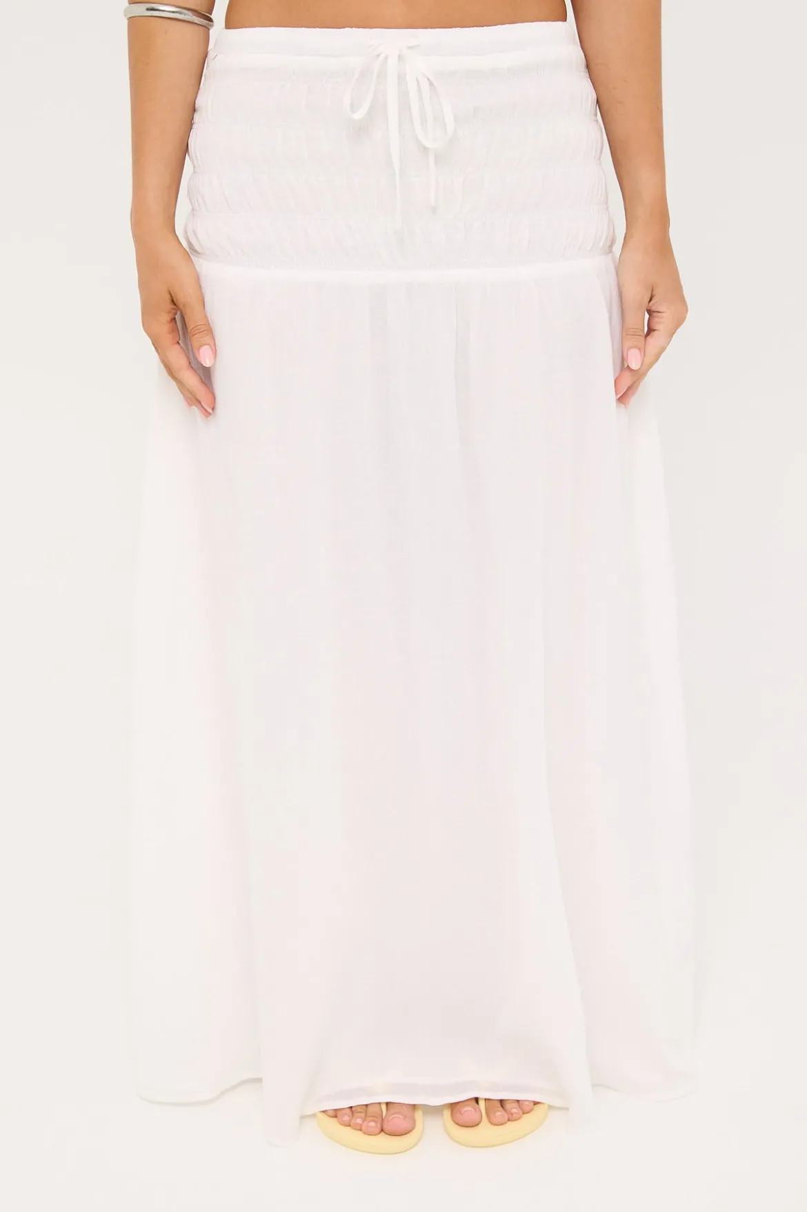 Solene Shirred Maxi Skirt White
