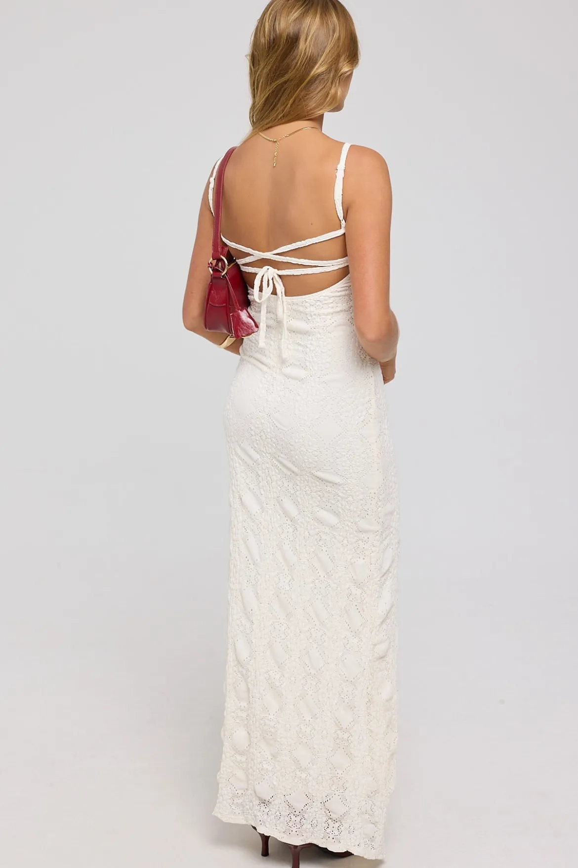 Soraka Lace Up Back Midi Dress White