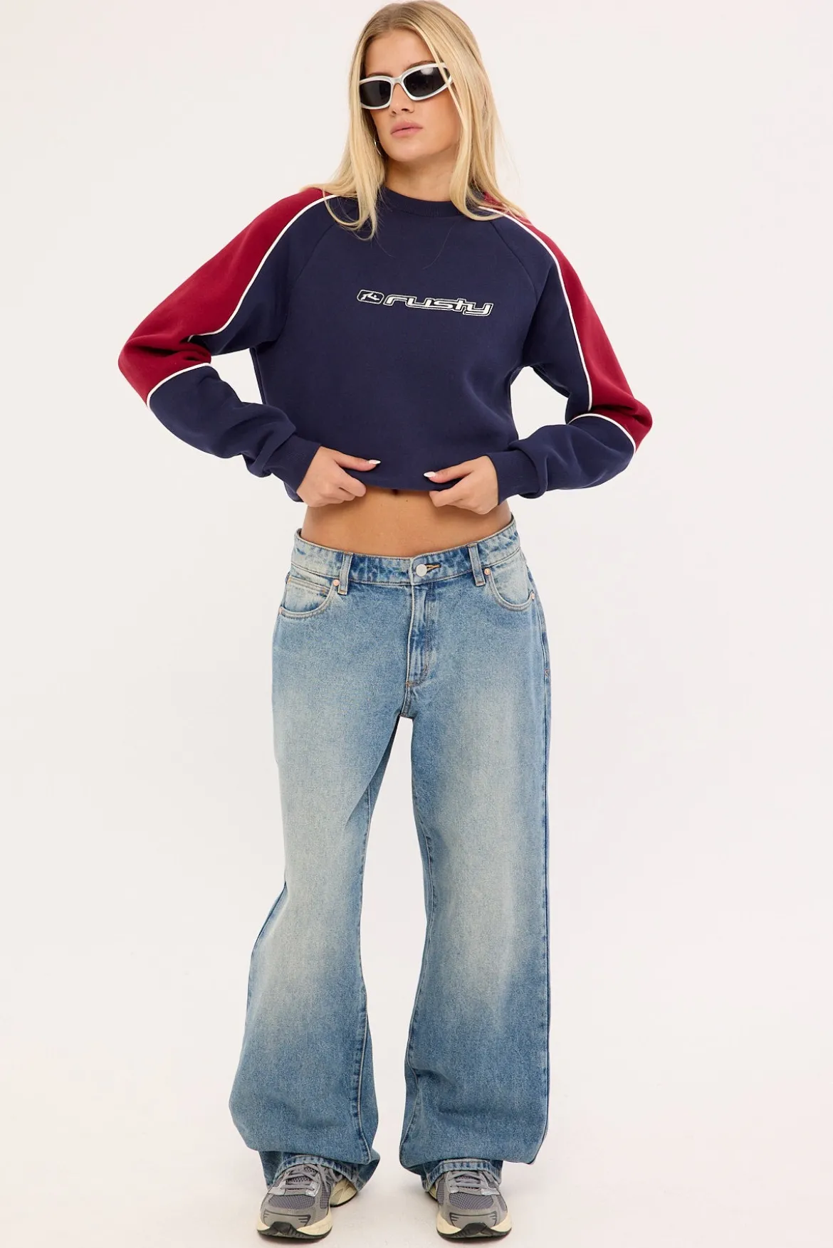 South Of The River Oversize Crew Fleece Navy/Red