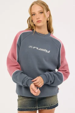 South Of The River Oversize Crew Fleece Washed Blue
