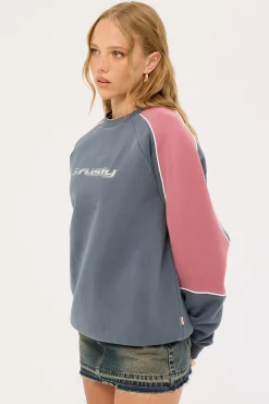 South Of The River Oversize Crew Fleece Washed Blue