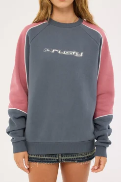 South Of The River Oversize Crew Fleece Washed Blue