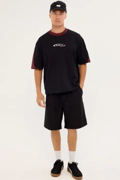 Spectral Panel Box Fit Oversize Cropped Tee Black