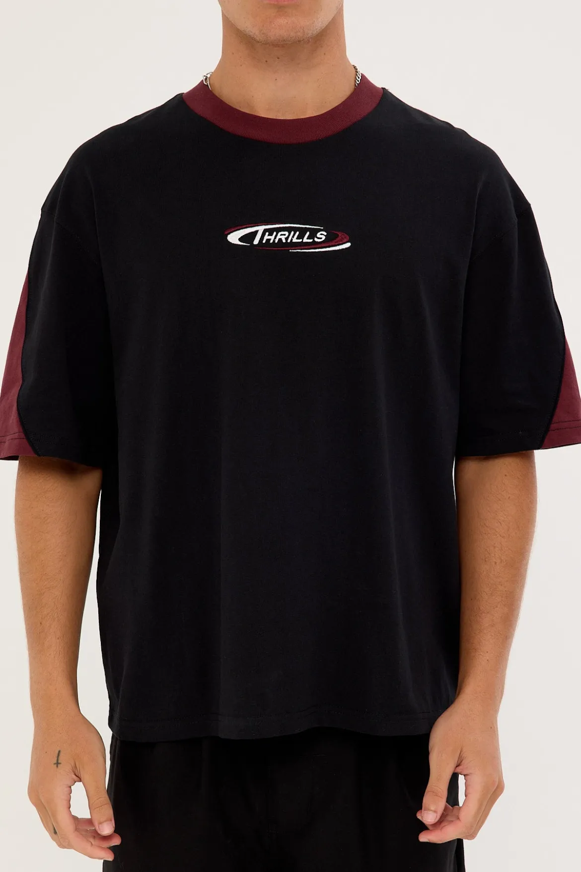 Spectral Panel Box Fit Oversize Cropped Tee Black