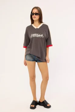Speed Kills V-Neck Oversized Tee Merch Black