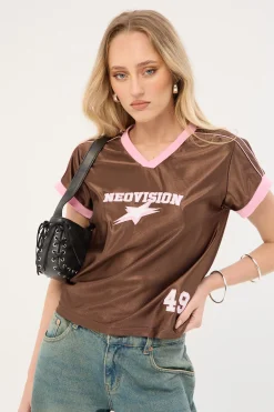 Spirit V Neck Jersey Relaxed Tee Brown