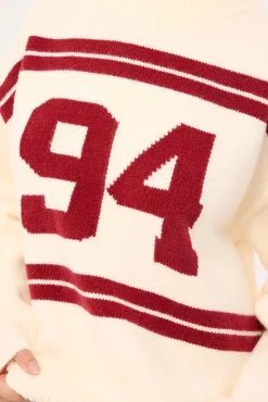 Sports Intarsia Knit Jumper Cream