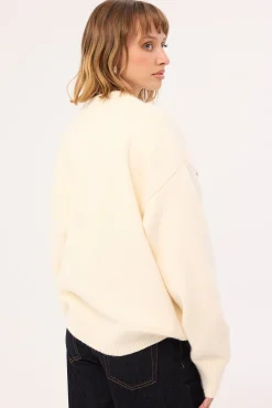 Sports Intarsia Knit Jumper Cream