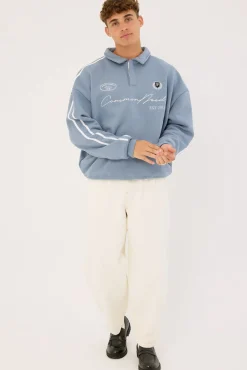 Sportsman Cropped Rugby Fleece Washed Dusty Blue