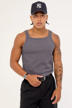 Square Neck Singlet Tank Dark Grey