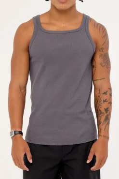 Square Neck Singlet Tank Dark Grey