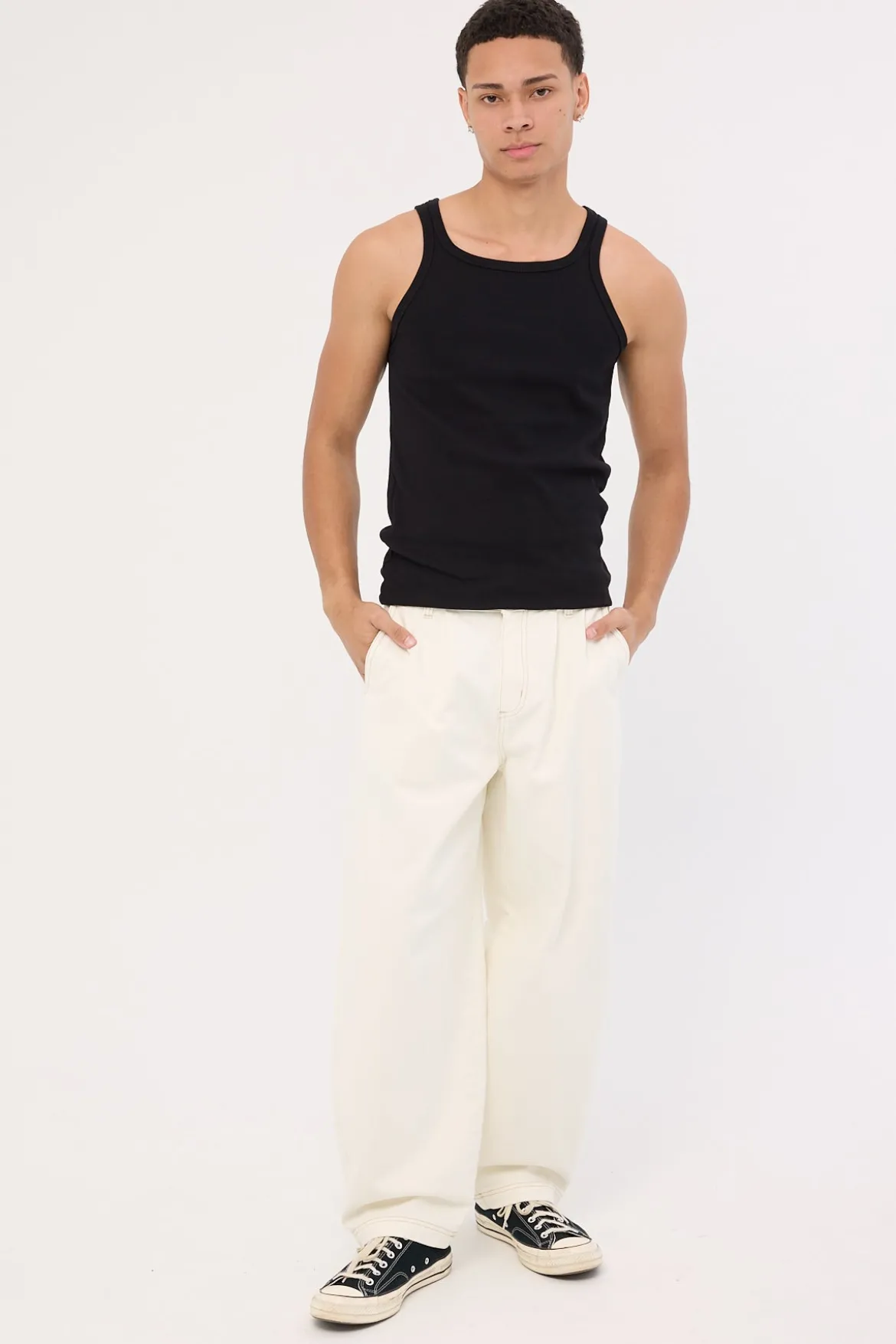 Square Neck Singlet Tank Black