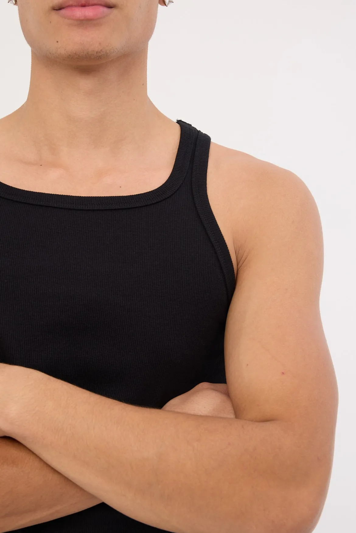 Square Neck Singlet Tank Black