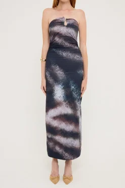 Stasia Printed Strapless Jersey Midi Dress Black Print