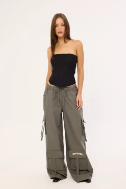Stealth Pocket Wide Leg Cargo Pant Charcoal