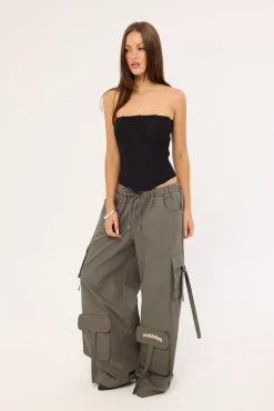 Stealth Pocket Wide Leg Cargo Pant Charcoal