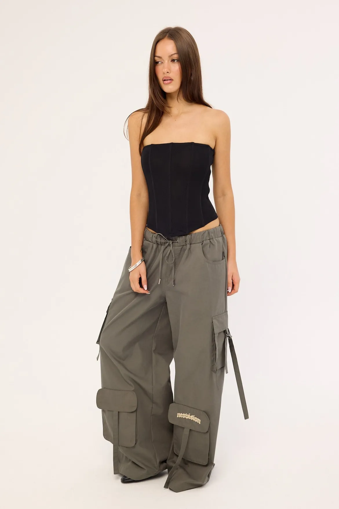 Stealth Pocket Wide Leg Cargo Pant Charcoal