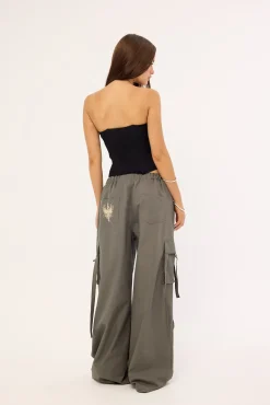 Stealth Pocket Wide Leg Cargo Pant Charcoal