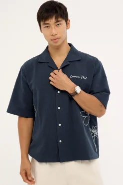 Stem Boxy Cropped Resort Shirt Navy