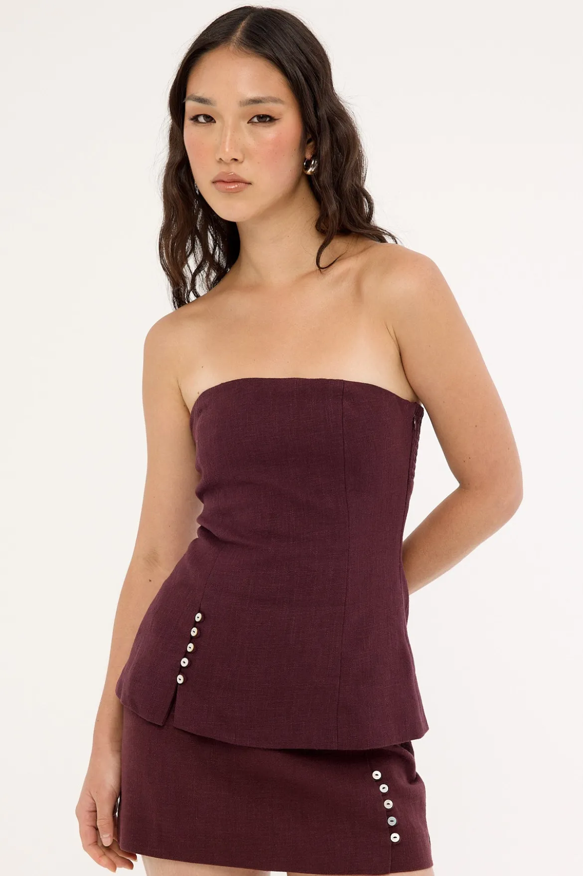 Stevie Linen Mid Rise Skort Dark Choc