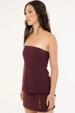 Stevie Linen Mid Rise Skort Dark Choc