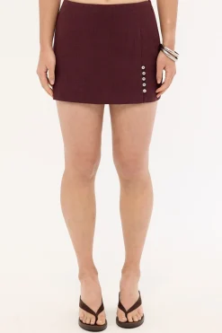 Stevie Linen Mid Rise Skort Dark Choc