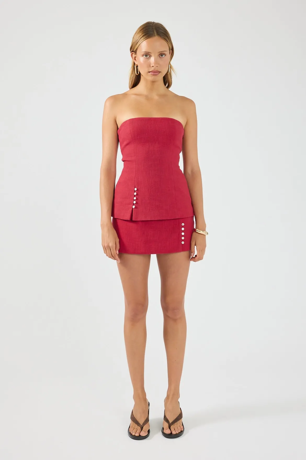 Stevie Linen Mid Rise Skort Red
