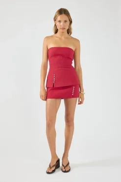 Stevie Linen Mid Rise Skort Red