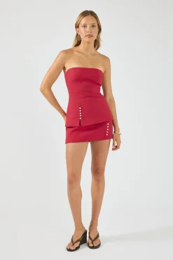 Stevie Linen Strapless Top Red