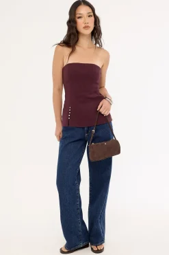 Stevie Linen Strapless Top Dark Choc