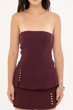 Stevie Linen Strapless Top Dark Choc