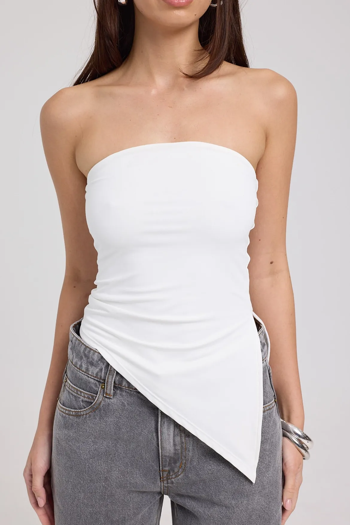 Strapless Asymmetrical Top White