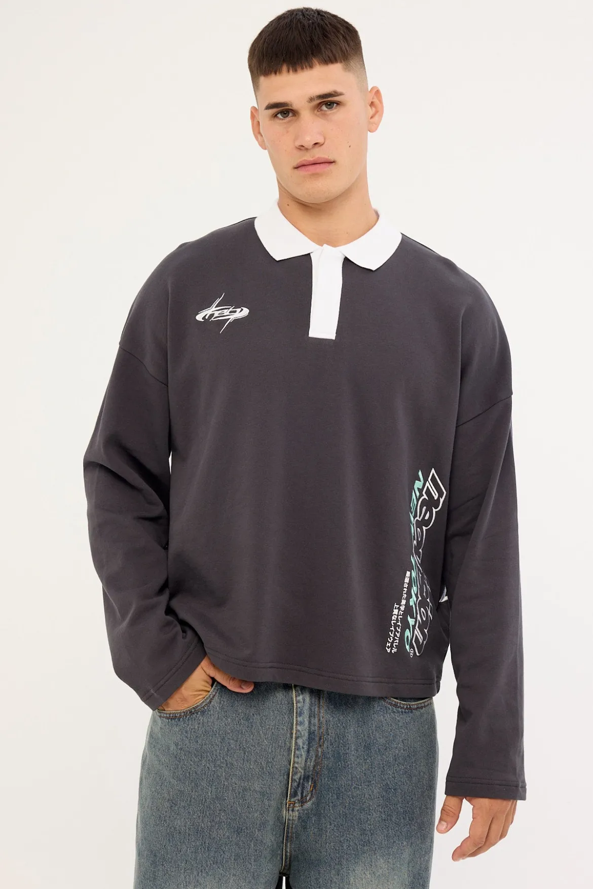 Stratus Cropped Rugby Polo Asphalt