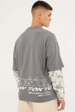 Stratus Layered Long Sleeve Tee Dark Grey
