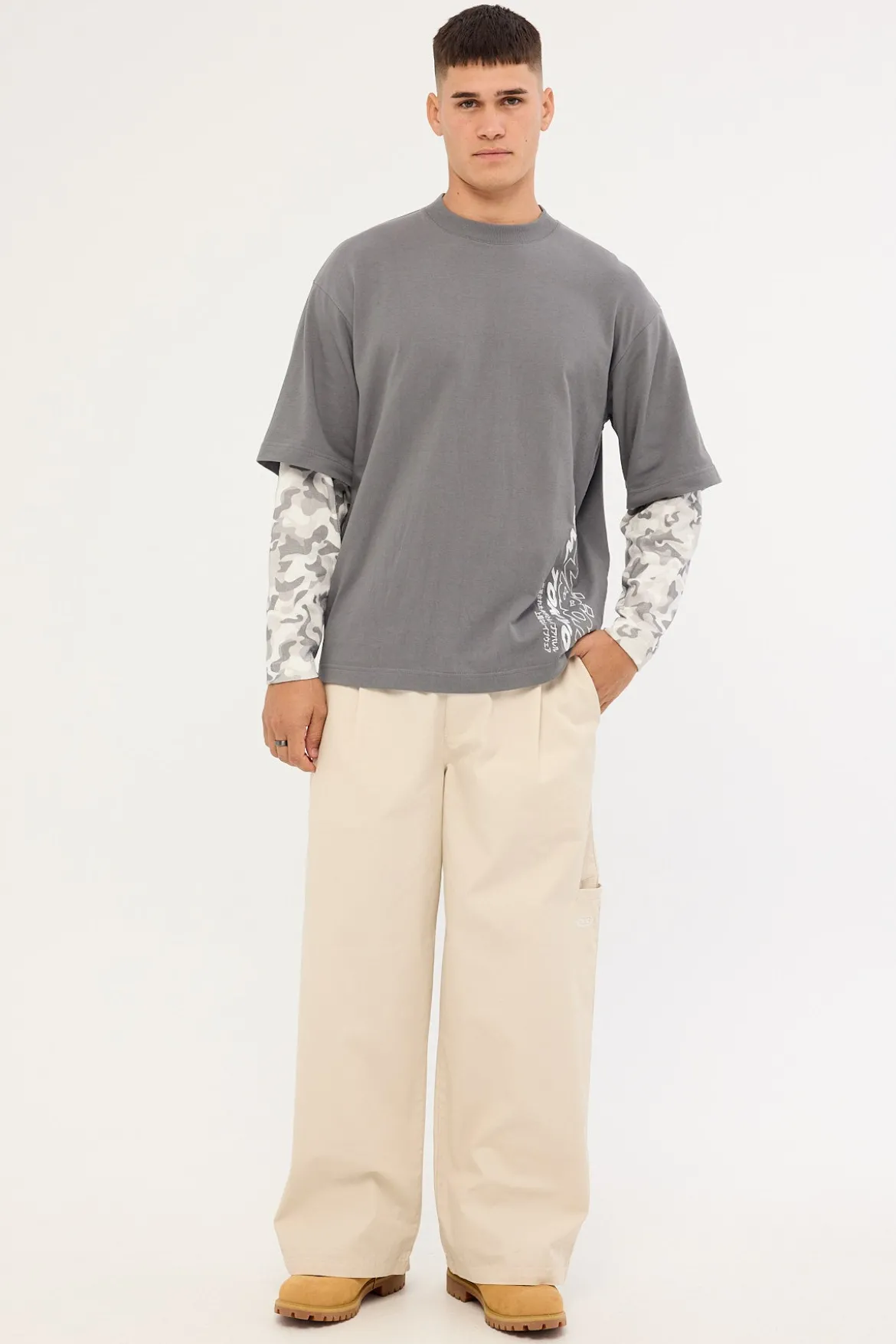 Stratus Layered Long Sleeve Tee Dark Grey