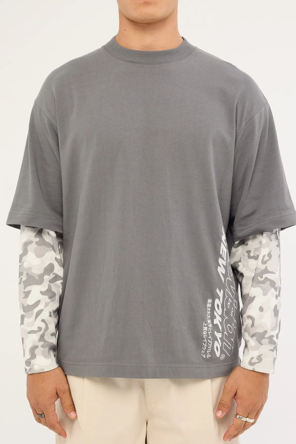 Stratus Layered Long Sleeve Tee Dark Grey