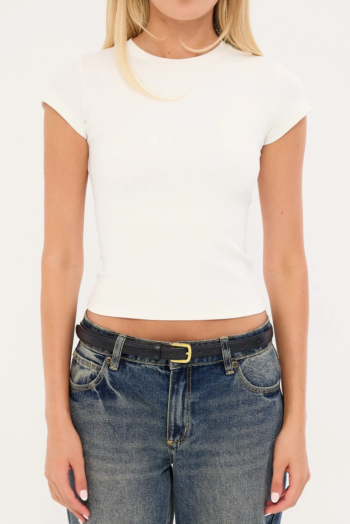 Streamline Cap Sleeve T-shirt Off White