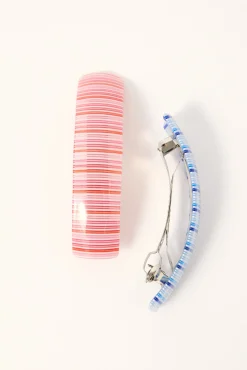 Stripe Banana Clip 2 Pack Pink and Blue