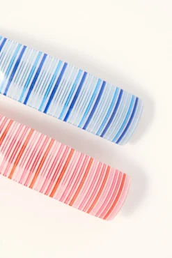 Stripe Banana Clip 2 Pack Pink and Blue