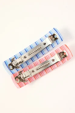 Stripe Banana Clip 2 Pack Pink and Blue